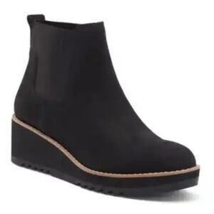 EILEEN FISHER Luv Wedge Chelsea Boots Black Suede | Size 7.5